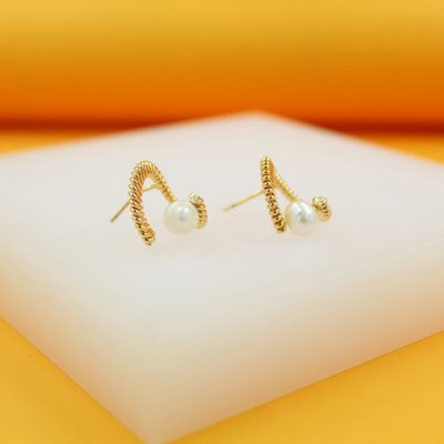 Spiral Pearl Hoop Earrings