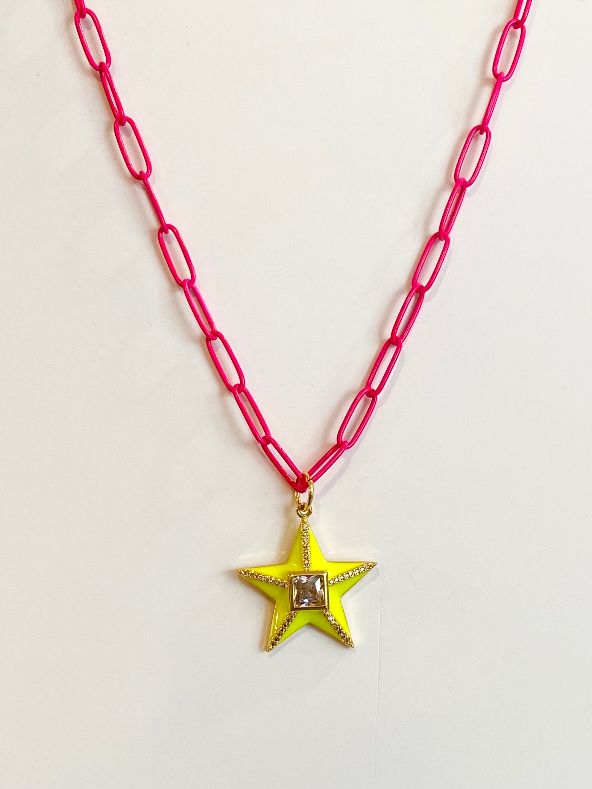 Neon Paperclip & Star Necklace