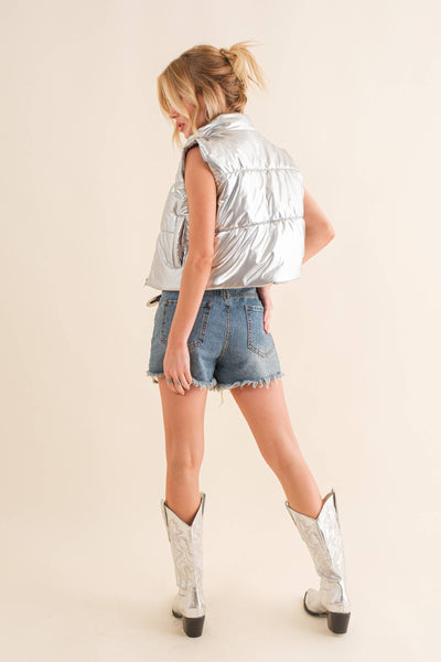 Silver Bells Cropped Puffer Vest