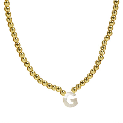 Initial Gold Bead Shell Necklace