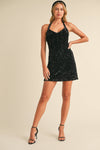 Velvet Sequin Halter Mini Dress