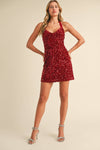 Velvet Sequin Halter Mini Dress