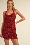 Velvet Sequin Halter Mini Dress