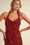 Velvet Sequin Halter Mini Dress