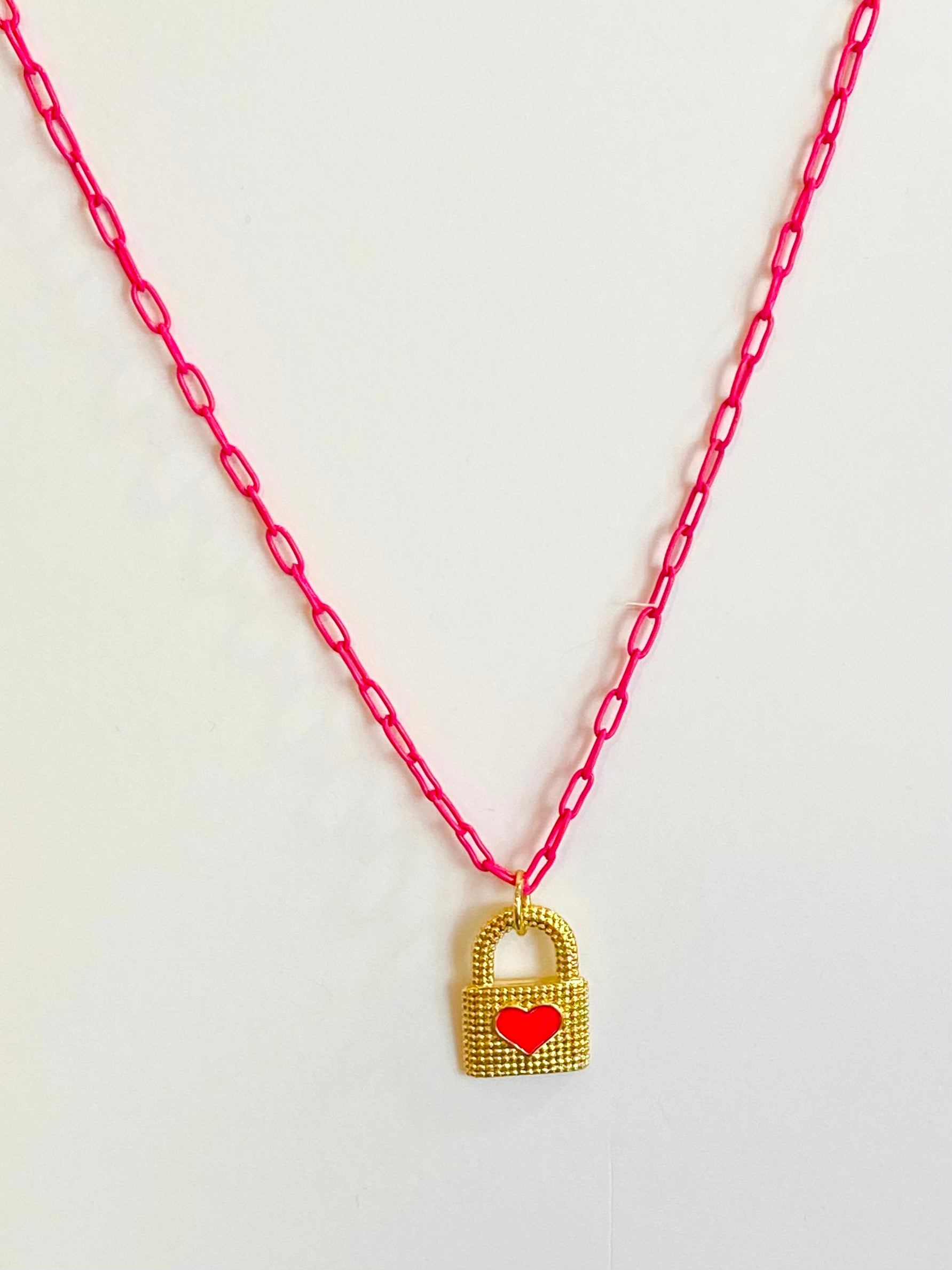 Pink Heart Lock Necklace