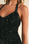 Velvet Sequin Halter Mini Dress