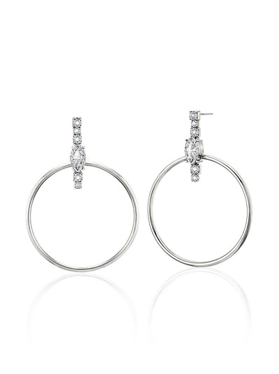 Silver Drop Hoop Earrings