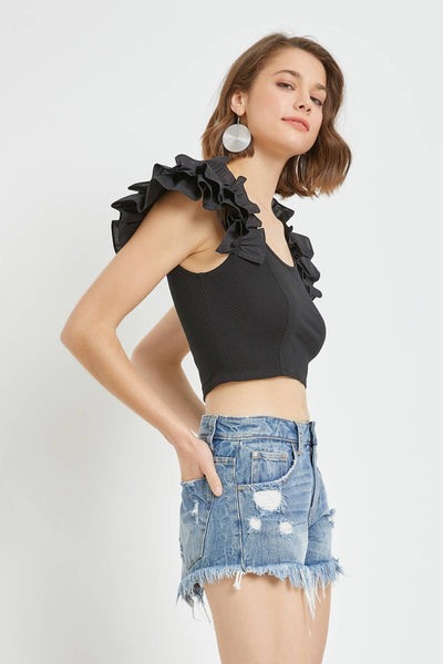 Flutter Sleeve Rib Top