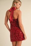 Velvet Sequin Halter Mini Dress