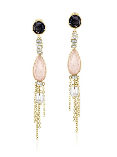 Rose Quartz and Howlite Chain Tassel Earrings