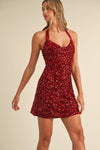 Velvet Sequin Halter Mini Dress