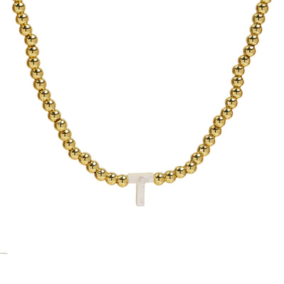 Initial Gold Bead Shell Necklace