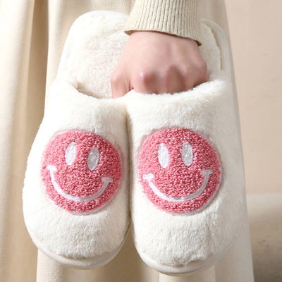 Smiley Face Fuzzy Slippers