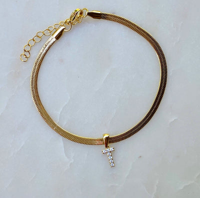 Herringbone Initial Anklet