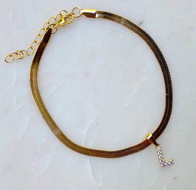 Herringbone Initial Anklet